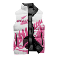 New Zealand Lawn Bowls Breast Cancer Custom Sleeveless Puffer Jacket Aotearoa Maori Silver Fern Pink Ribbon - Polynesian Pride