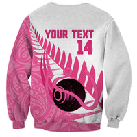 New Zealand Lawn Bowls Breast Cancer Custom Sweatshirt Aotearoa Maori Silver Fern Pink Ribbon - Polynesian Pride