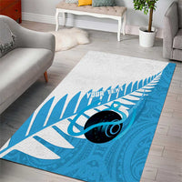 New Zealand Lawn Bowls Prostate Cancer Custom Area Rug Aotearoa Maori Silver Fern Blue Ribbon - Polynesian Pride