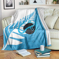 New Zealand Lawn Bowls Prostate Cancer Custom Blanket Aotearoa Maori Silver Fern Blue Ribbon - Polynesian Pride