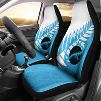 New Zealand Lawn Bowls Prostate Cancer Custom Car Seat Cover Aotearoa Maori Silver Fern Blue Ribbon - Polynesian Pride
