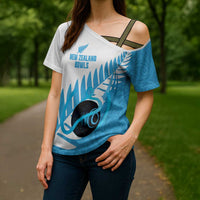 New Zealand Lawn Bowls Prostate Cancer Custom Cross Shoulder Shirt Aotearoa Maori Silver Fern Blue Ribbon - Polynesian Pride