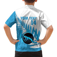 New Zealand Lawn Bowls Prostate Cancer Custom Family Matching Off The Shoulder Long Sleeve Dress and Hawaiian Shirt Aotearoa Maori Silver Fern Blue Ribbon - Polynesian Pride