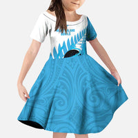 New Zealand Lawn Bowls Prostate Cancer Custom Family Matching Off Shoulder Maxi Dress and Hawaiian Shirt Aotearoa Maori Silver Fern Blue Ribbon - Polynesian Pride