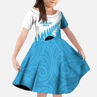 New Zealand Lawn Bowls Prostate Cancer Custom Family Matching Short Sleeve Bodycon Dress and Hawaiian Shirt Aotearoa Maori Silver Fern Blue Ribbon - Polynesian Pride