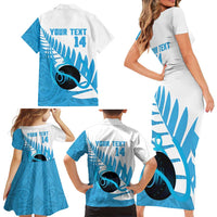 New Zealand Lawn Bowls Prostate Cancer Custom Family Matching Short Sleeve Bodycon Dress and Hawaiian Shirt Aotearoa Maori Silver Fern Blue Ribbon - Polynesian Pride