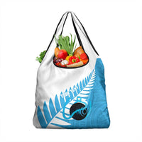New Zealand Lawn Bowls Prostate Cancer Custom Grocery Bag Aotearoa Maori Silver Fern Blue Ribbon - Polynesian Pride