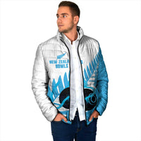 New Zealand Lawn Bowls Prostate Cancer Custom Padded Jacket Aotearoa Maori Silver Fern Blue Ribbon - Polynesian Pride