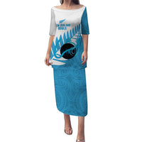 New Zealand Lawn Bowls Prostate Cancer Custom Puletasi Aotearoa Maori Silver Fern Blue Ribbon - Polynesian Pride