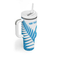 New Zealand Lawn Bowls Prostate Cancer Custom Tumbler With Handle Aotearoa Maori Silver Fern Blue Ribbon - Polynesian Pride