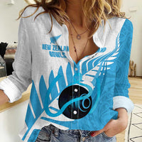 New Zealand Lawn Bowls Prostate Cancer Custom Women Casual Shirt Aotearoa Maori Silver Fern Blue Ribbon - Polynesian Pride