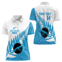 New Zealand Lawn Bowls Prostate Cancer Custom Women Polo Shirt Aotearoa Maori Silver Fern Blue Ribbon - Polynesian Pride
