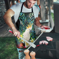 Sulphur-crested Cockatoo New Zealand Apron Paua Shell Aotearoa Maori Tropical Flowers - Polynesian Pride