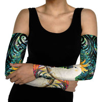 Sulphur-crested Cockatoo New Zealand Arm Sleeves Paua Shell Aotearoa Maori Tropical Flowers - Polynesian Pride