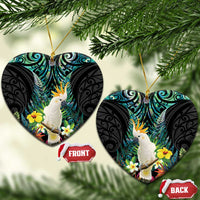 Sulphur-crested Cockatoo New Zealand Ceramic Ornament Paua Shell Aotearoa Maori Tropical Flowers - Polynesian Pride