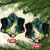 Sulphur-crested Cockatoo New Zealand Ceramic Ornament Paua Shell Aotearoa Maori Tropical Flowers - Polynesian Pride