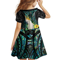 Sulphur-crested Cockatoo New Zealand Family Matching Off The Shoulder Long Sleeve Dress and Hawaiian Shirt Paua Shell Aotearoa Maori Tropical Flowers - Polynesian Pride