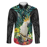 Sulphur-crested Cockatoo New Zealand Family Matching Off Shoulder Maxi Dress and Hawaiian Shirt Paua Shell Aotearoa Maori Tropical Flowers - Polynesian Pride