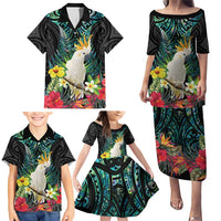 Sulphur-crested Cockatoo New Zealand Family Matching Puletasi and Hawaiian Shirt Paua Shell Aotearoa Maori Tropical Flowers - Polynesian Pride