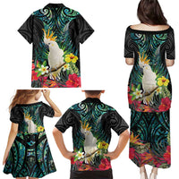 Sulphur-crested Cockatoo New Zealand Family Matching Puletasi and Hawaiian Shirt Paua Shell Aotearoa Maori Tropical Flowers - Polynesian Pride