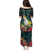 Sulphur-crested Cockatoo New Zealand Family Matching Puletasi and Hawaiian Shirt Paua Shell Aotearoa Maori Tropical Flowers - Polynesian Pride