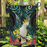 Sulphur-crested Cockatoo New Zealand Garden Flag Paua Shell Aotearoa Maori Tropical Flowers - Polynesian Pride