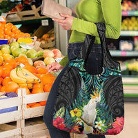 Sulphur-crested Cockatoo New Zealand Grocery Bag Paua Shell Aotearoa Maori Tropical Flowers - Polynesian Pride
