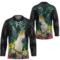 Sulphur-crested Cockatoo New Zealand Hockey Jersey Paua Shell Aotearoa Maori Tropical Flowers - Polynesian Pride