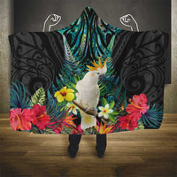 Sulphur-crested Cockatoo New Zealand Hooded Blanket Paua Shell Aotearoa Maori Tropical Flowers - Polynesian Pride