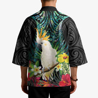 Sulphur-crested Cockatoo New Zealand Kimono Paua Shell Aotearoa Maori Tropical Flowers - Polynesian Pride
