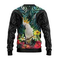 Sulphur-crested Cockatoo New Zealand Ugly Christmas Sweater Paua Shell Aotearoa Maori Tropical Flowers - Polynesian Pride