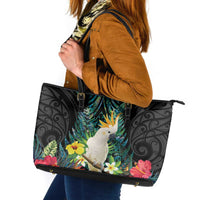 Sulphur-crested Cockatoo New Zealand Leather Tote Bag Paua Shell Aotearoa Maori Tropical Flowers - Polynesian Pride