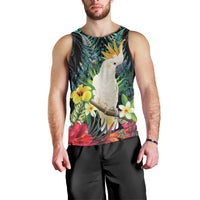 Sulphur-crested Cockatoo New Zealand Men Tank Top Paua Shell Aotearoa Maori Tropical Flowers - Polynesian Pride