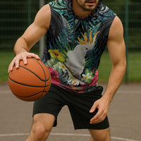 Sulphur-crested Cockatoo New Zealand Sleeveless Hoodie Paua Shell Aotearoa Maori Tropical Flowers - Polynesian Pride
