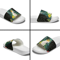 Sulphur-crested Cockatoo New Zealand Slide Sandals Paua Shell Aotearoa Maori Tropical Flowers - Polynesian Pride