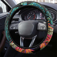 Sulphur-crested Cockatoo New Zealand Steering Wheel Cover Paua Shell Aotearoa Maori Tropical Flowers - Polynesian Pride