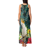 Sulphur-crested Cockatoo New Zealand Tank Maxi Dress Paua Shell Aotearoa Maori Tropical Flowers - Polynesian Pride
