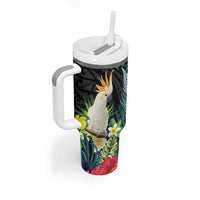 Sulphur-crested Cockatoo New Zealand Tumbler With Handle Paua Shell Aotearoa Maori Tropical Flowers - Polynesian Pride