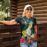 Sulphur-crested Cockatoo New Zealand Women Polo Shirt Paua Shell Aotearoa Maori Tropical Flowers - Polynesian Pride