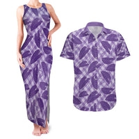 Purple Hawaii Kalo Palaka Motifs Couples Matching Tank Maxi Dress and Hawaiian Shirt Hawaiian Taro Leaves Elegant Vibes - Polynesian Pride