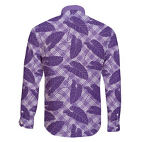Purple Hawaii Kalo Palaka Motifs Family Matching Long Sleeve Bodycon Dress and Hawaiian Shirt Hawaiian Taro Leaves Elegant Vibes - Polynesian Pride