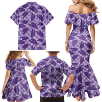 Purple Hawaii Kalo Palaka Motifs Family Matching Mermaid Dress and Hawaiian Shirt Hawaiian Taro Leaves Elegant Vibes - Polynesian Pride