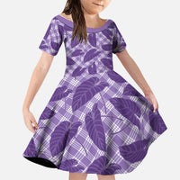 Purple Hawaii Kalo Palaka Motifs Family Matching Off Shoulder Maxi Dress and Hawaiian Shirt Hawaiian Taro Leaves Elegant Vibes - Polynesian Pride