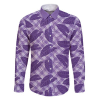 Purple Hawaii Kalo Palaka Motifs Family Matching Off Shoulder Short Dress and Hawaiian Shirt Hawaiian Taro Leaves Elegant Vibes - Polynesian Pride