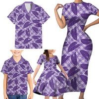 Purple Hawaii Kalo Palaka Motifs Family Matching Short Sleeve Bodycon Dress and Hawaiian Shirt Hawaiian Taro Leaves Elegant Vibes - Polynesian Pride