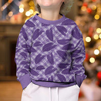 Purple Hawaii Kalo Palaka Motifs Kid Ugly Christmas Sweater Hawaiian Taro Leaves Elegant Vibes - Polynesian Pride