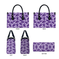 Purple Hawaii Kalo Palaka Motifs Leather Bag Hawaiian Taro Leaves Elegant Vibes LT14 - Polynesian Pride