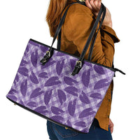 Purple Hawaii Kalo Palaka Motifs Leather Tote Bag Hawaiian Taro Leaves Elegant Vibes - Polynesian Pride