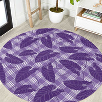 Purple Hawaii Kalo Palaka Motifs Round Carpet Hawaiian Taro Leaves Elegant Vibes - Polynesian Pride