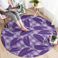 Purple Hawaii Kalo Palaka Motifs Round Carpet Hawaiian Taro Leaves Elegant Vibes - Polynesian Pride